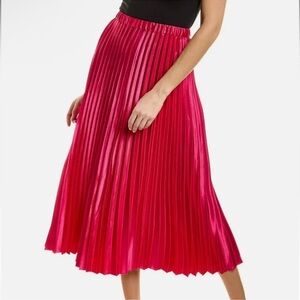 Anne Klein Vibrant Red A-Line Pleated Midi Skirt